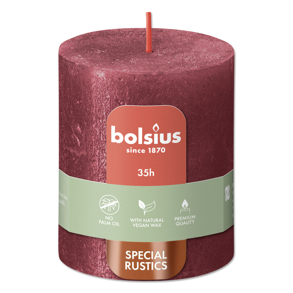 Pillar candle 80/68 mm Rustic METALLIC red