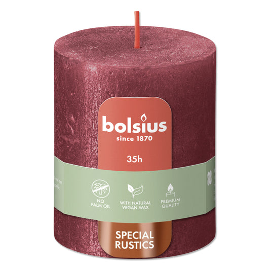 Pillar candle 80/68 mm Rustic METALLIC red