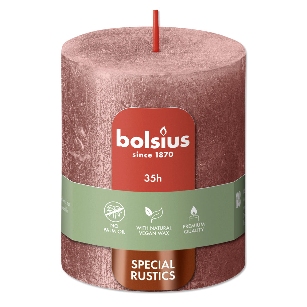 Pillar candle 80/68 mm Rustic METALLIC pink
