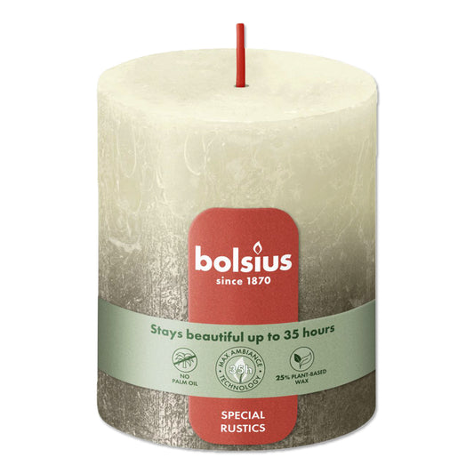 Pillar candle 80/68 mm Rustic FADING METALLIC soft pearl + champagne