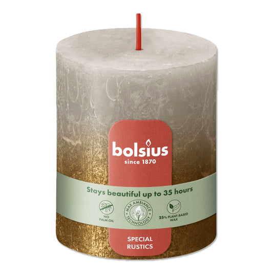 Pillar candle 80/68 mm Rustic FADING METALLIC sandy grey + gold