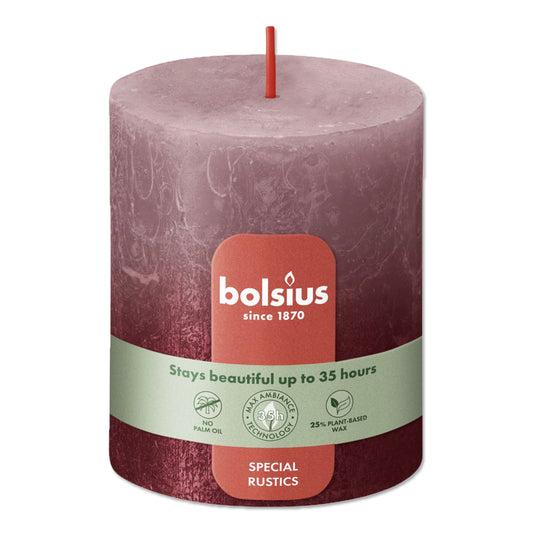 Pillar candle 80/68 mm Rustic FADING METALLIC ash rose + red