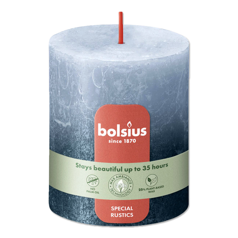 Pillar candle 80/68 mm Rustic FADING METALLIC sky blue + blue