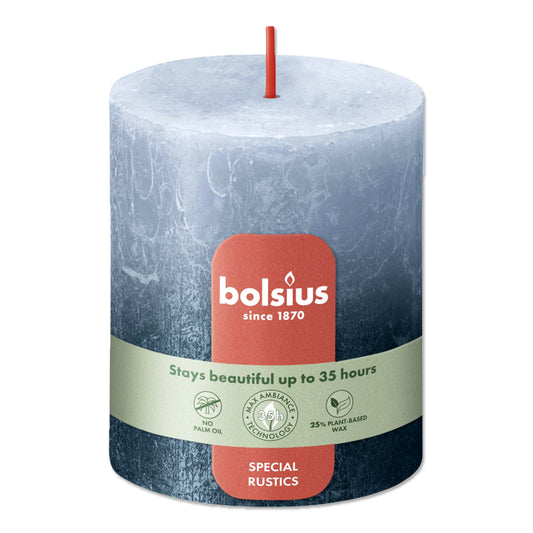 Pillar candle 80/68 mm Rustic FADING METALLIC sky blue + blue