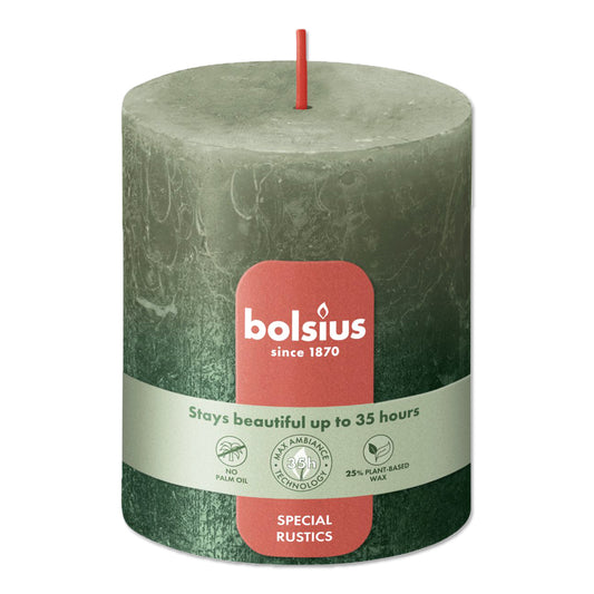 Pillar candle 80/68 mm Rustic FADING METALLIC fresh olive + metallic green