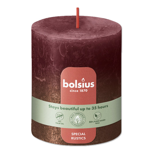 Pillar candle 80/68 mm Rustic FADING METALLIC velvet red + copper