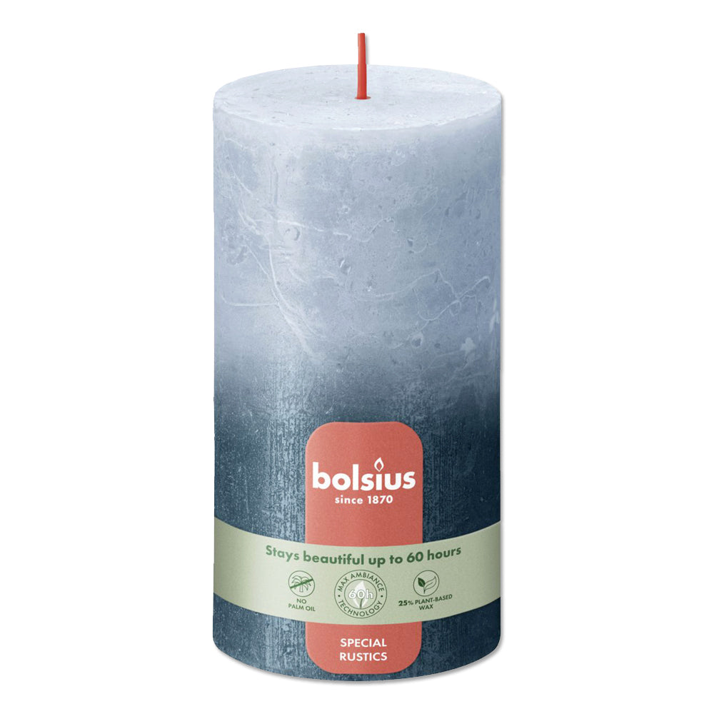 Pillar candle 130/68 mm Rustic FADING METALLIC sky blue + blue