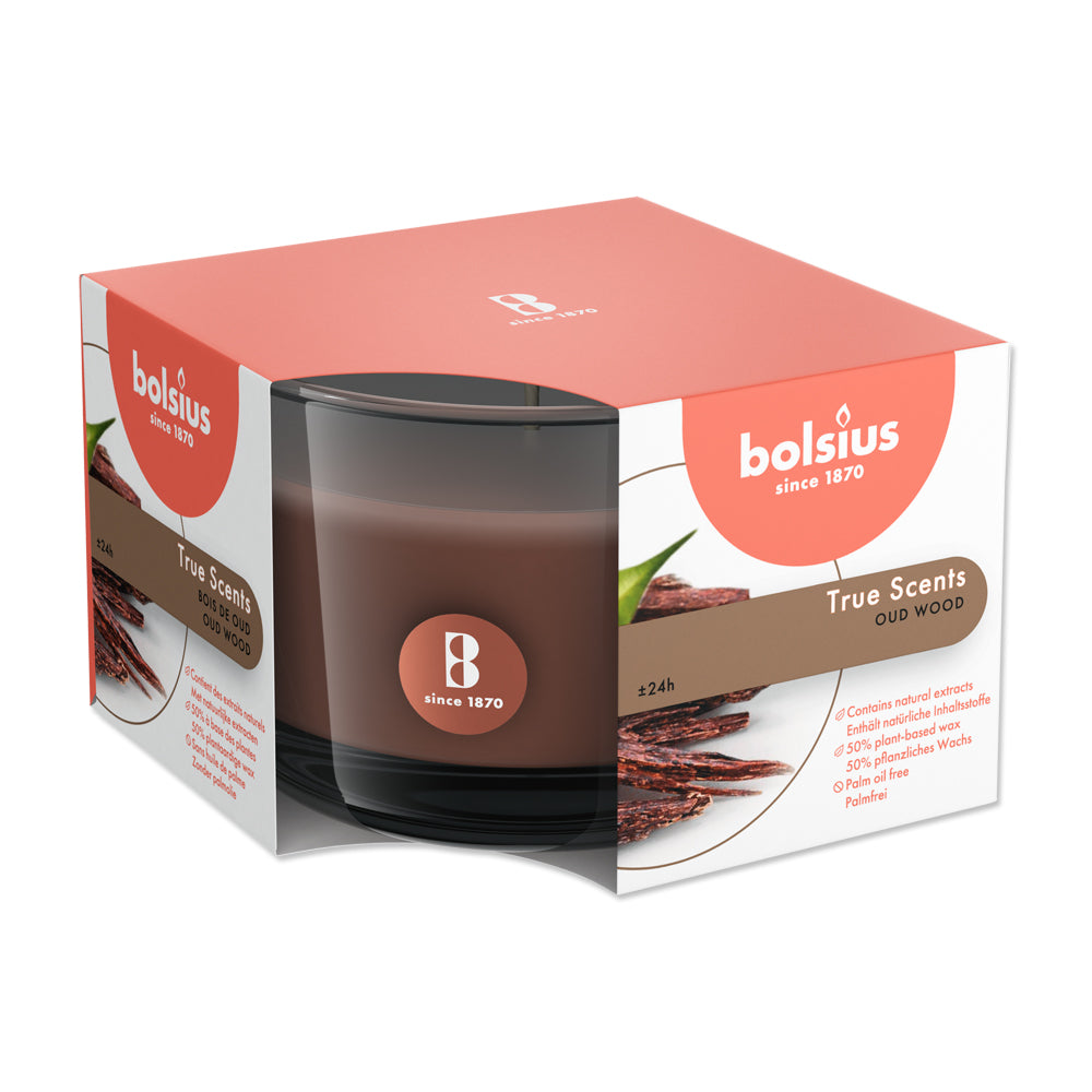Scented candles in a glass 63/90 mm oud wood