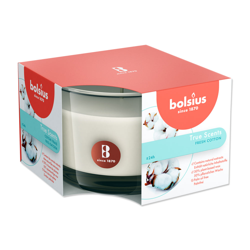 Scented candles in a glass 63/90 mm fresh cotton